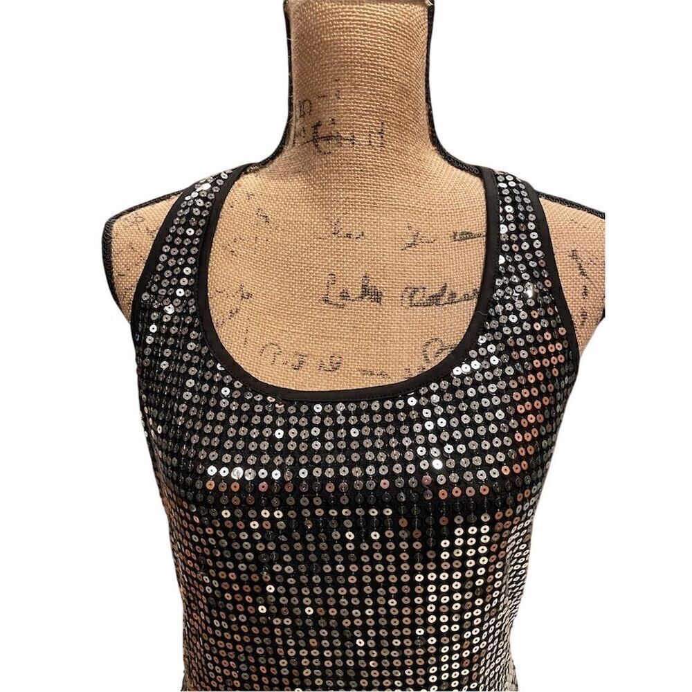 *3/$15 XOXO Women's L Sequin Racerback Mini Dress Silver & Black Sleeveless - Picture 3 of 10